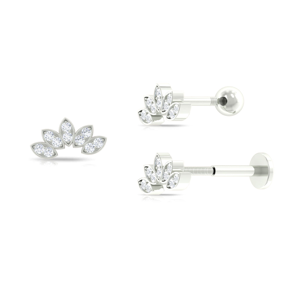 Natural Round Diamond Flower Earring for Helix Piercing Diamond - ( HI-SI ) - Color and Clarity - Rosec Jewels