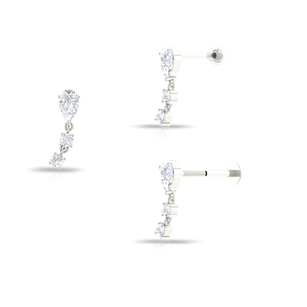 Minimal Diamond Dangle Earring for Helix Piercing Diamond - ( HI-SI ) - Color and Clarity - Rosec Jewels