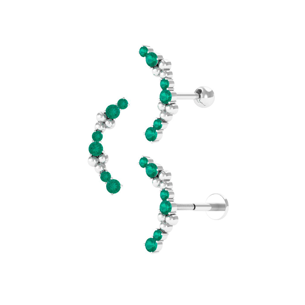 Natural Emerald Crawler Cartilage Earring with Beaded Details Emerald - ( AAA ) - Quality - Rosec Jewels