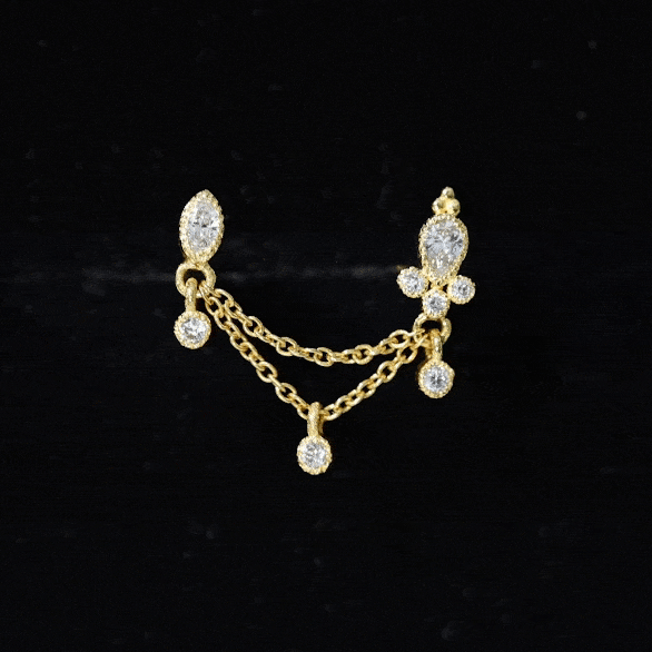 Vintage Style Diamond Double Piercing Earring Natural - ( HI-SI ) - Rosec Jewels