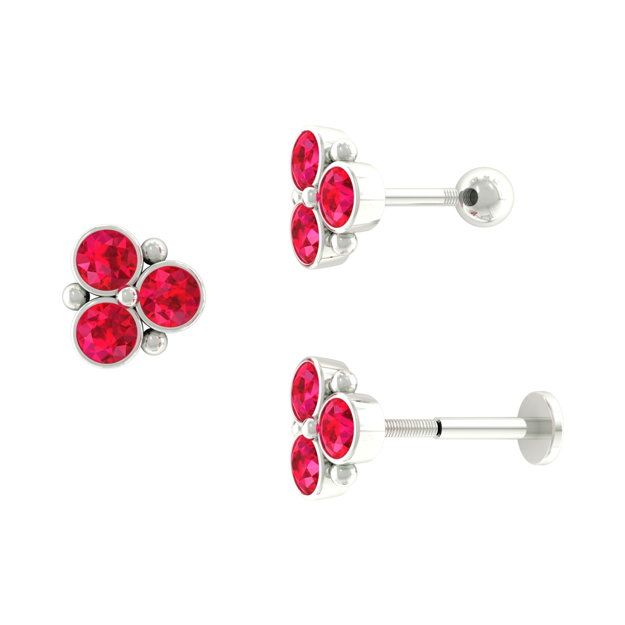 Created Ruby Trio Cartilage Earring in Gold Lab Created Ruby - ( AAAA ) - Quality - Rosec Jewels