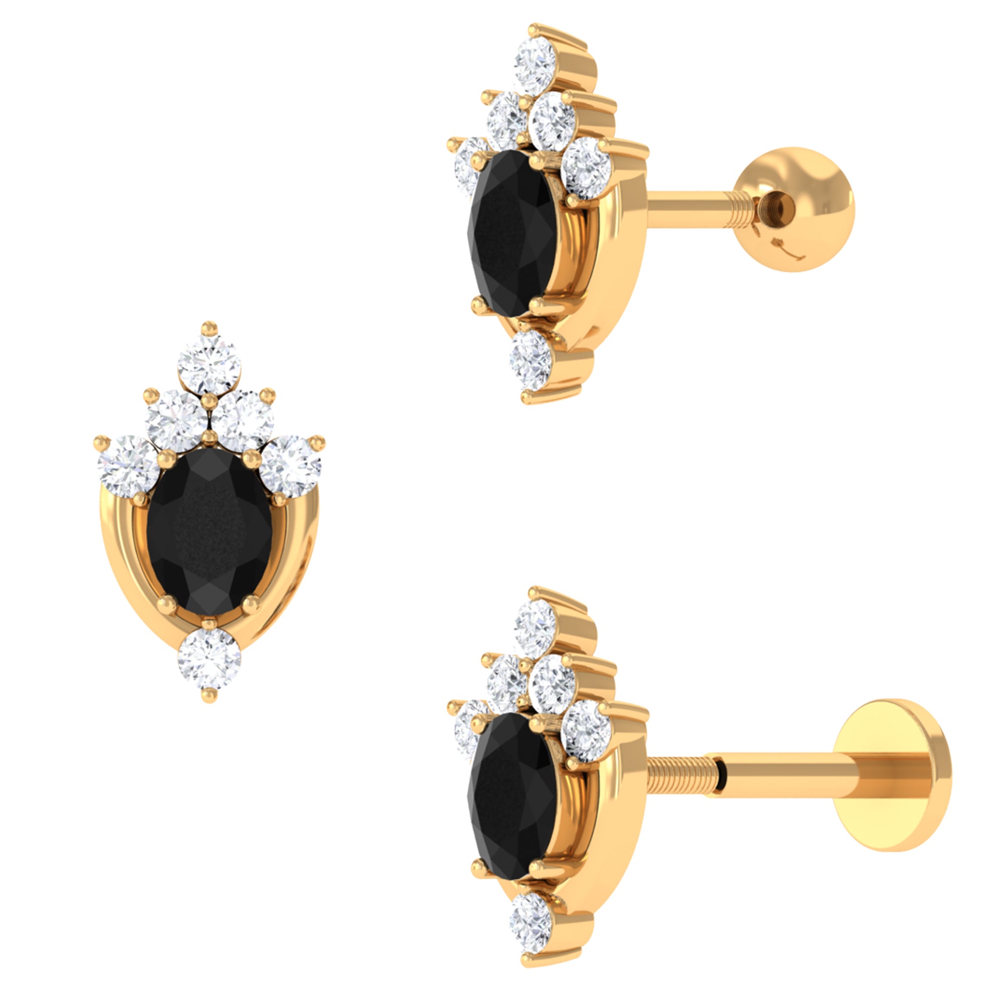 Real Black Onyx Unique Helix Earring with Moissanite Black Onyx - ( AAA ) - Quality - Rosec Jewels