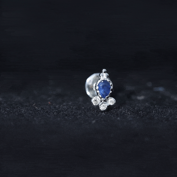 Blue Sapphire and Diamond Tragus Earring with Beaded Gold Blue Sapphire - ( AAA ) - Quality - Rosec Jewels