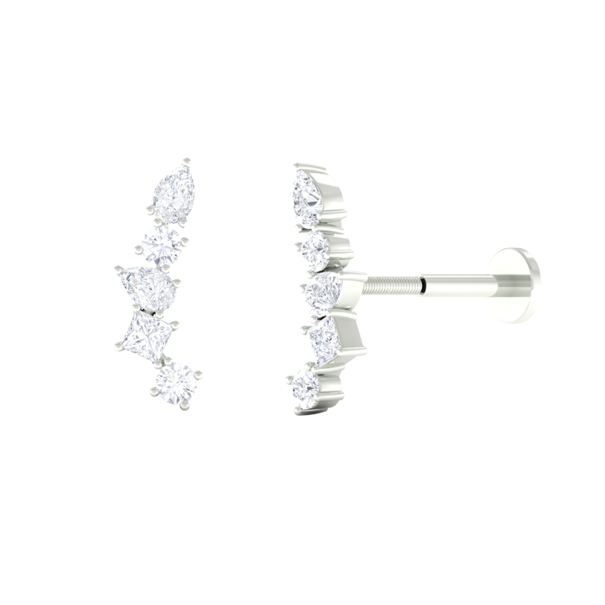 Certified Moissanite Crawler Earring in Prong Setting Moissanite - ( D-VS1 ) - Color and Clarity - Rosec Jewels