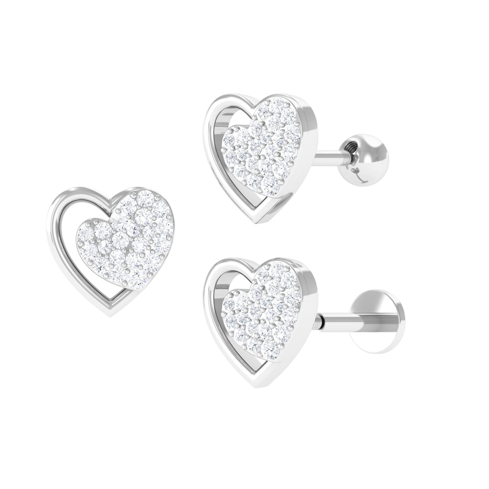 Moissanite Heart Stud Earring for Rook Piercing Moissanite - ( D-VS1 ) - Color and Clarity - Rosec Jewels