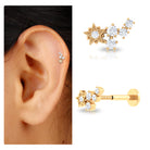 Natural Diamond Star Crawler Earring for Helix Piercing Natural - ( HI-SI ) - Rosec Jewels