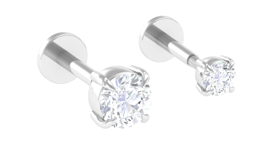 Round Moissanite Simple Helix Earring Set in Gold Moissanite - ( D-VS1 ) - Color and Clarity - Rosec Jewels