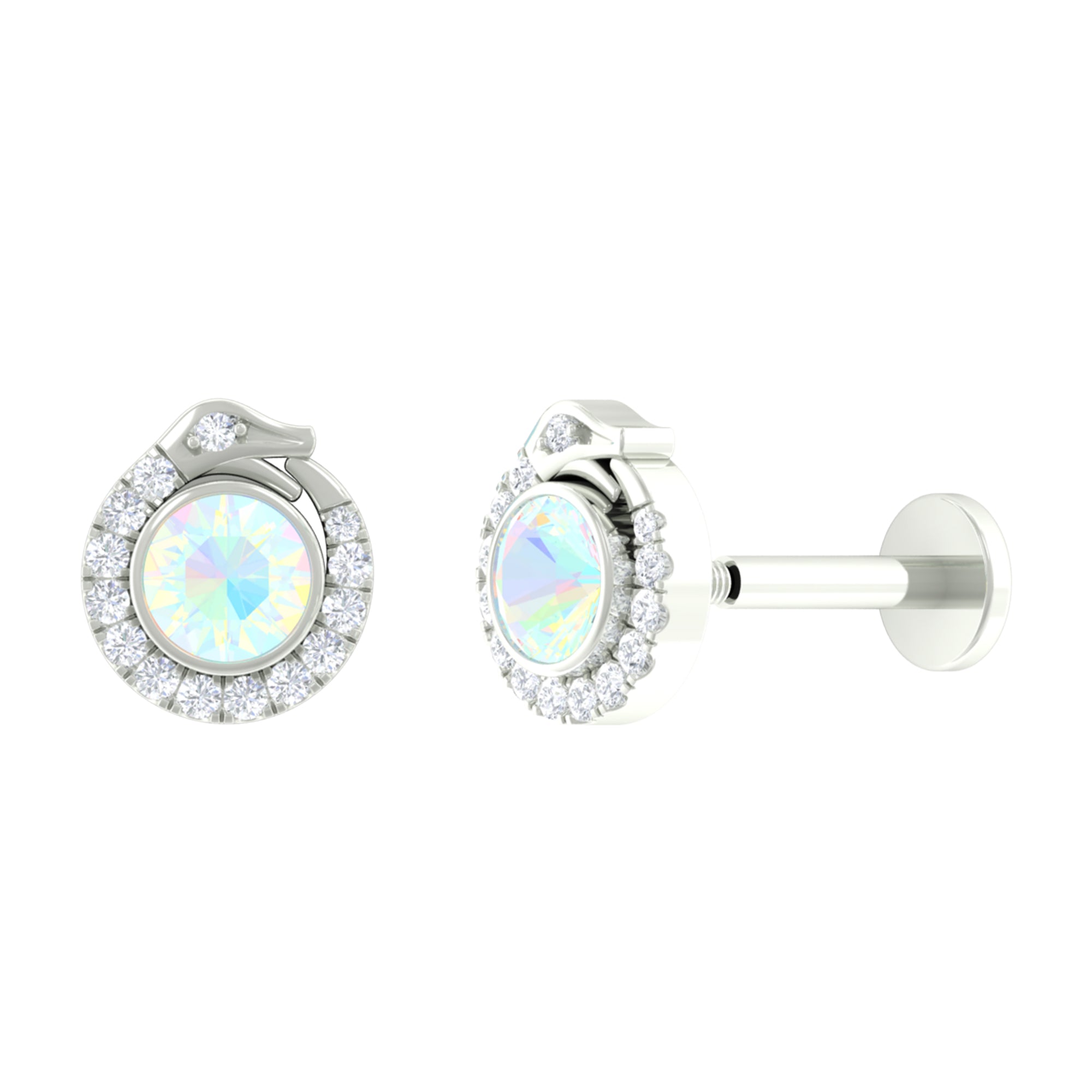 0.25 CT Ethiopian Opal and Moissanite Snake Earring in Gold Ethiopian Opal - ( AAA ) - Quality - Rosec Jewels