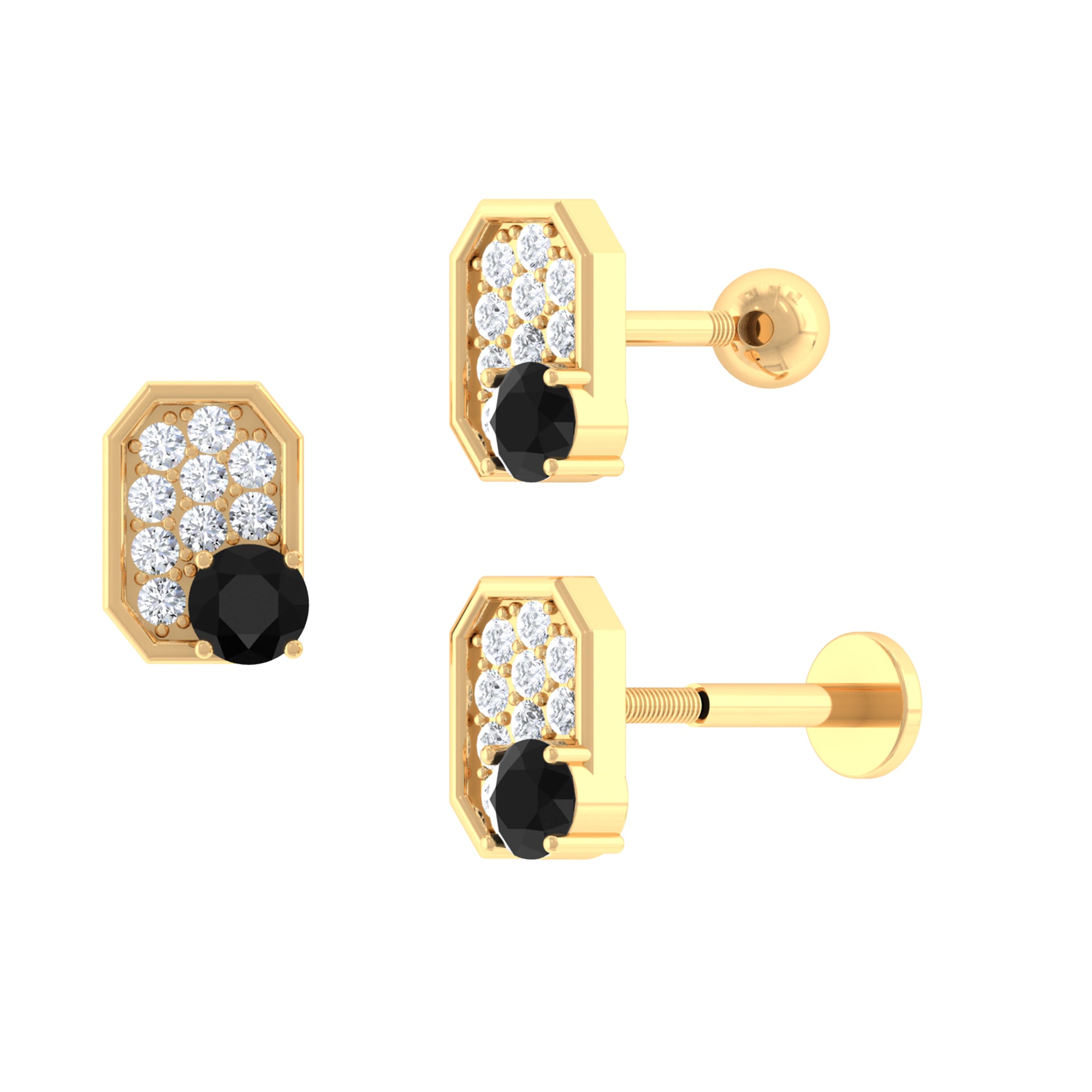 1/4 CT Black Onyx and Moissanite Octagon Cartilage Earring Black Onyx - ( AAA ) - Quality - Rosec Jewels