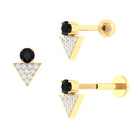 Black Onyx and Diamond Triangle Cartilage Earring in Gold Black Onyx - ( AAA ) - Quality - Rosec Jewels