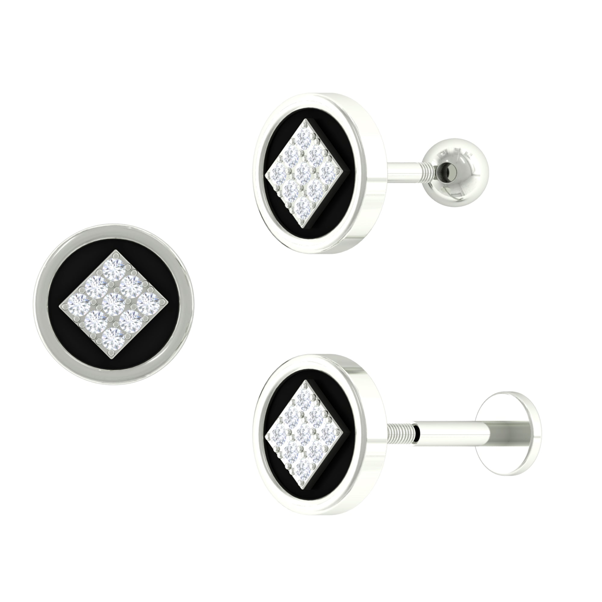 Classic Moissanite Circle Rook Earring with Black Enamel Moissanite - ( D-VS1 ) - Color and Clarity - Rosec Jewels