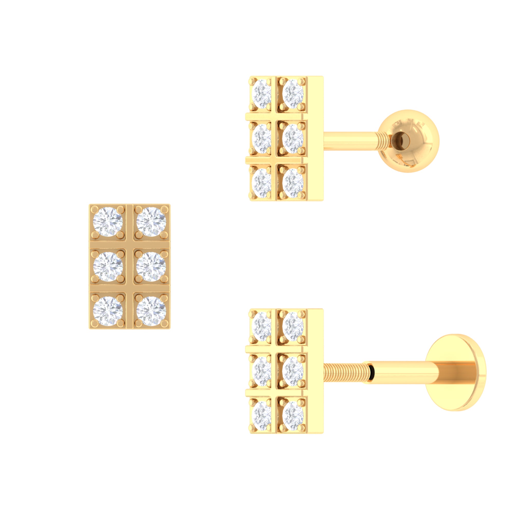 April Birthstone Real Diamond Bar Rook Earring in Gold Diamond - ( HI-SI ) - Color and Clarity - Rosec Jewels
