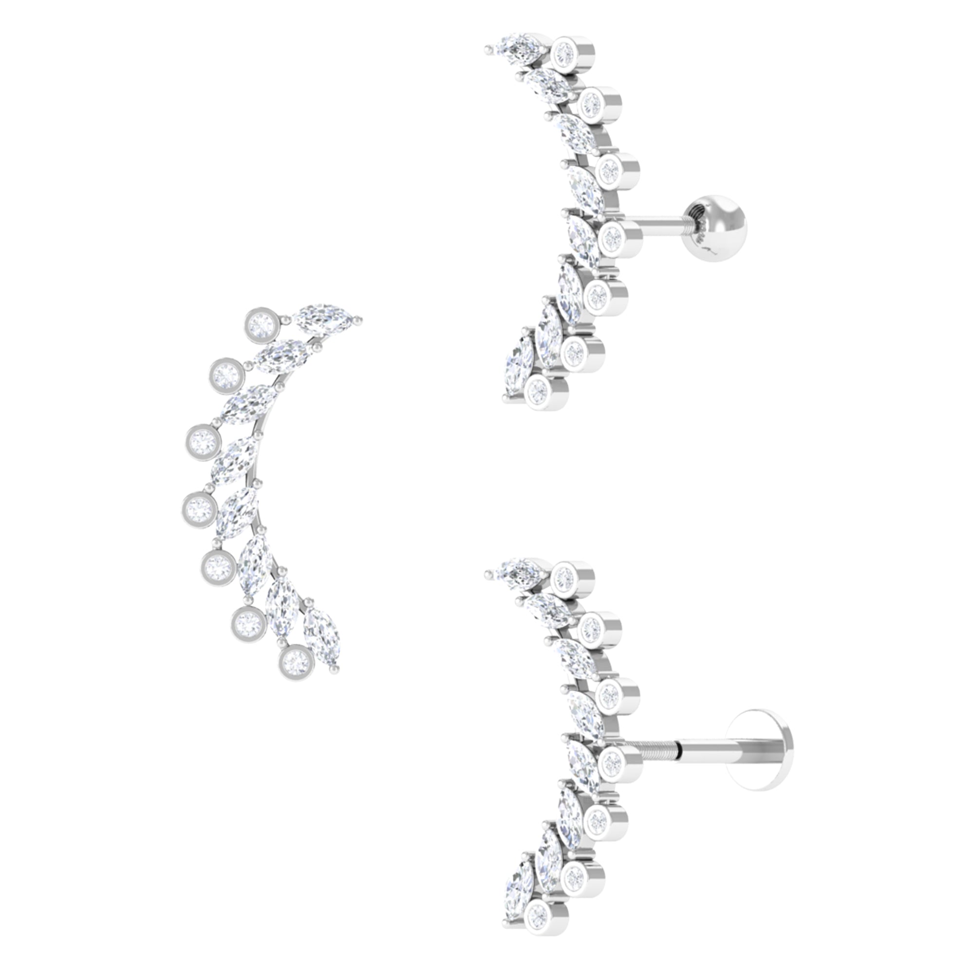 Curved Crawler Earring with Marquise and Round Moissanite Moissanite - ( D-VS1 ) - Color and Clarity - Rosec Jewels