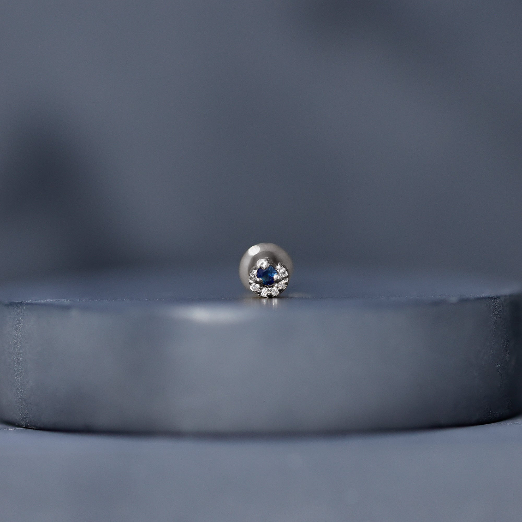 Dainty Blue Sapphire and Diamond Moon Helix Earring AAA - Rosec Jewels