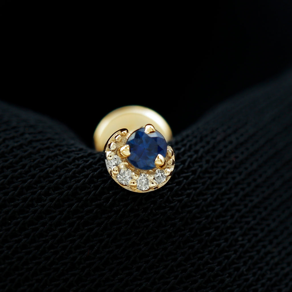 Dainty Blue Sapphire and Diamond Helix Earring Blue Sapphire - ( AAA ) - Quality - Rosec Jewels