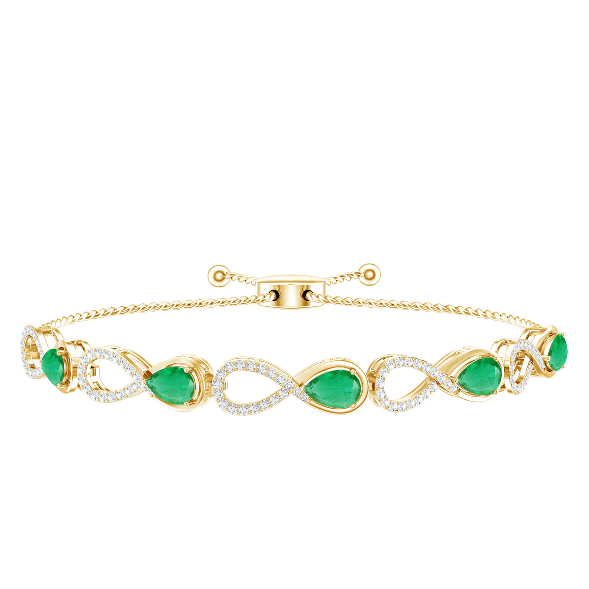 Rosec Jewels Real Emerald Infinity Bracelet With Moissanite