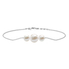 Freshwater Pearl Three Stone Chain Bracelet Freshwater Pearl - ( AAA ) - Quality - Rosec Jewels
