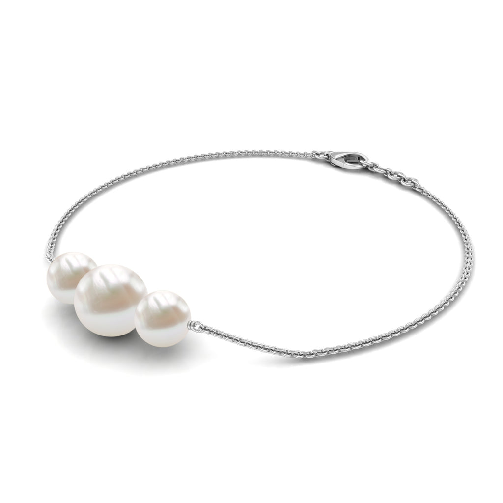 Freshwater Pearl Three Stone Chain Bracelet Freshwater Pearl - ( AAA ) - Quality - Rosec Jewels
