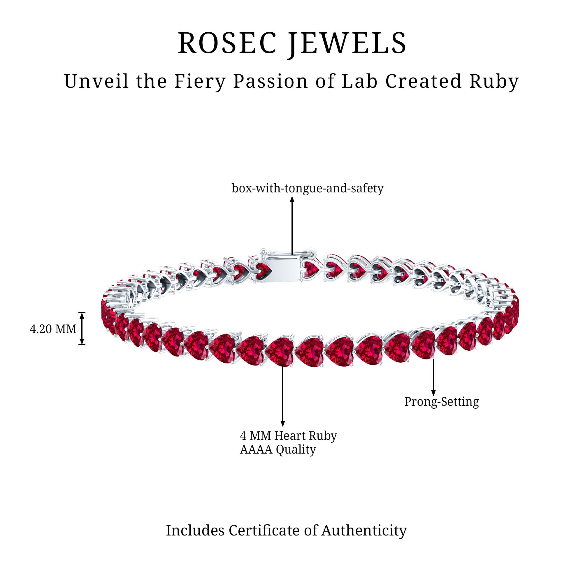 Heart Shape Lab Grown Ruby Tennis Bracelet – Rosec Jewels