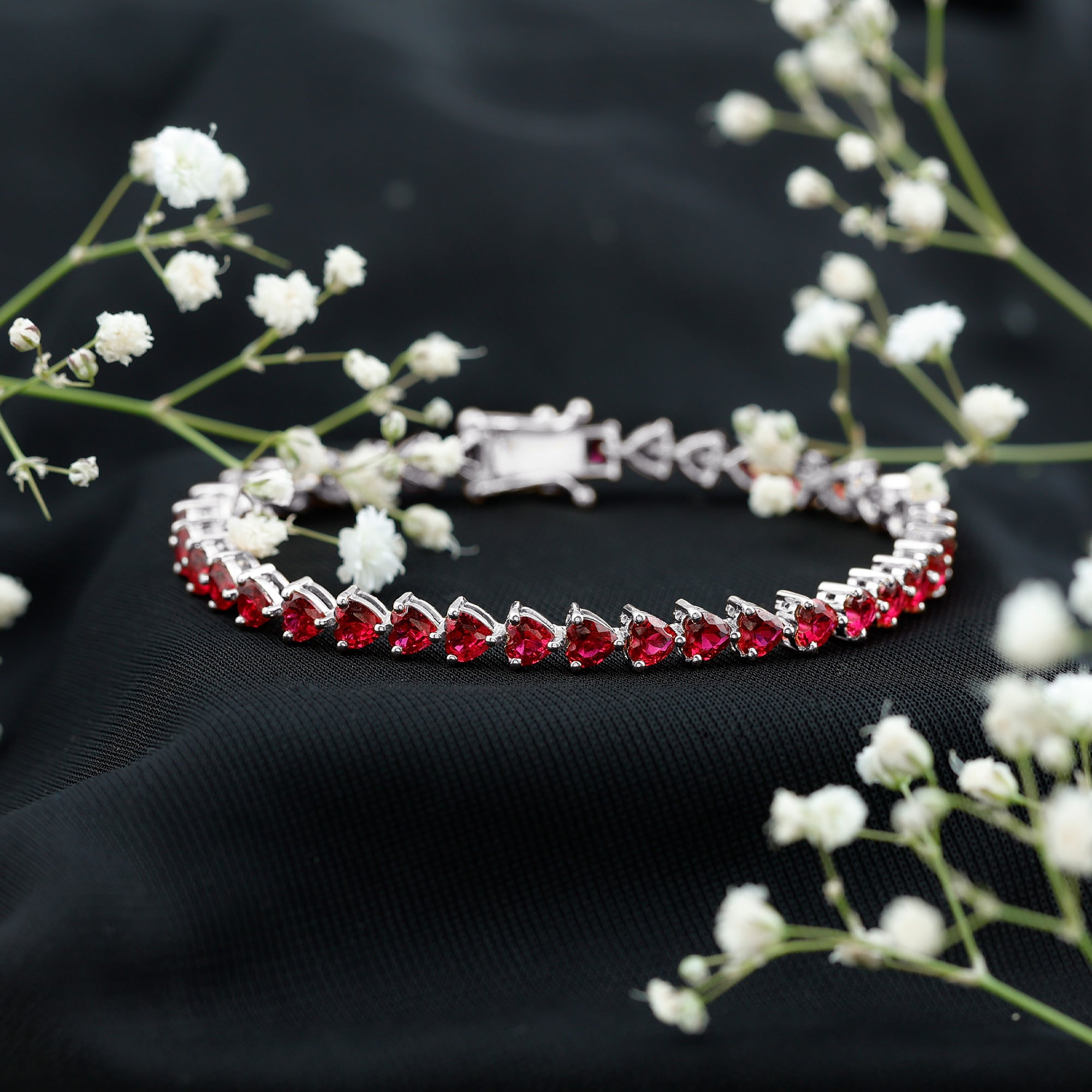 【Ruby】ソルベトーンクォーツのゴムブレスレット Heart Shape Lab Grown Ruby Tennis Bracelet – Rosec Jewels