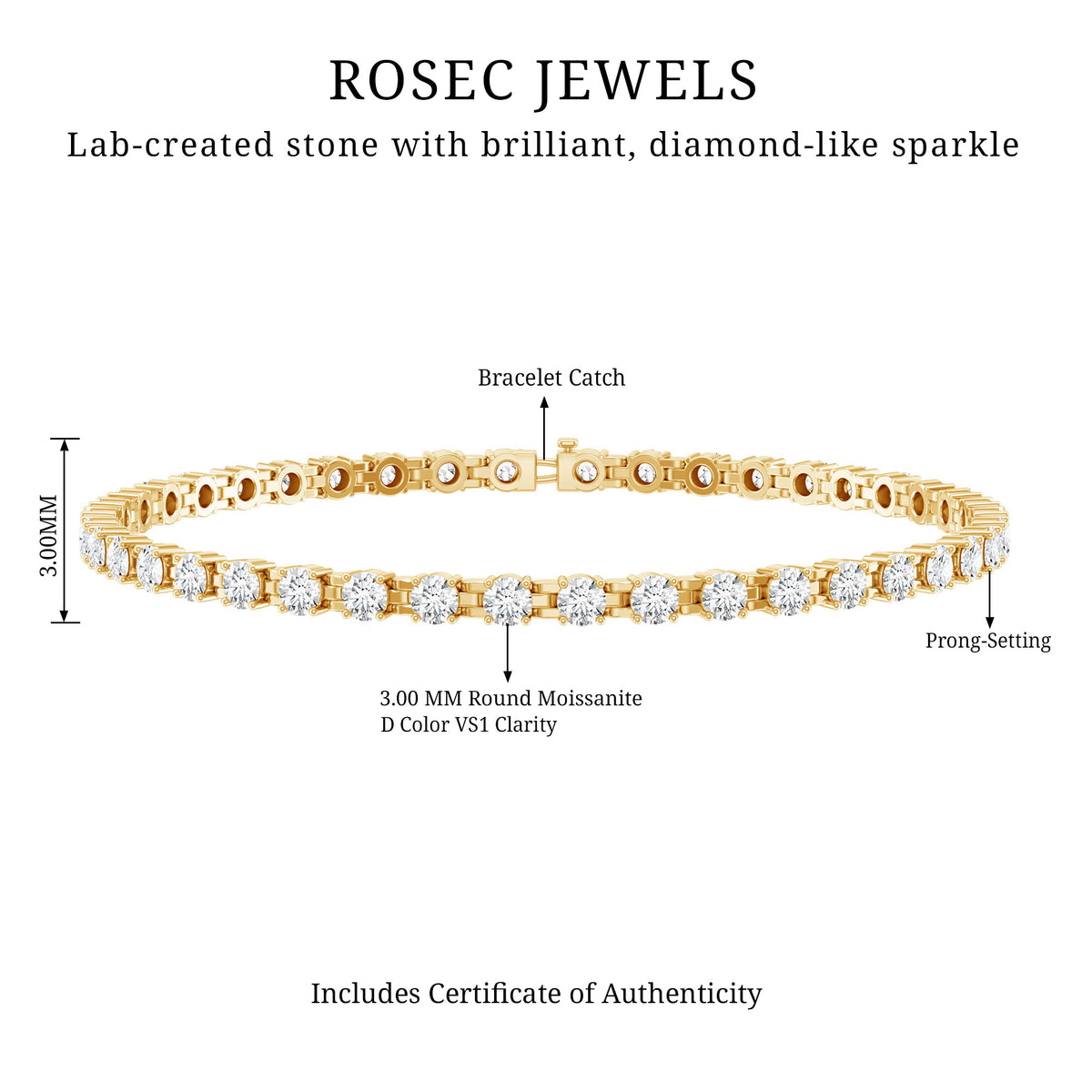 Certified Moissanite Eternity Tennis Bracelet for Women D-VS1 - Rosec Jewels