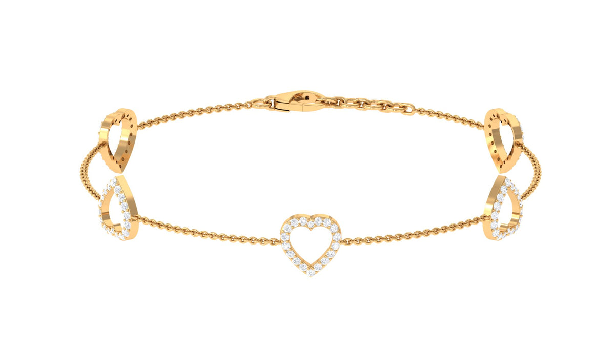 Rosec Jewels Certified Diamond Heart Chain Bracelet in Prong Setting