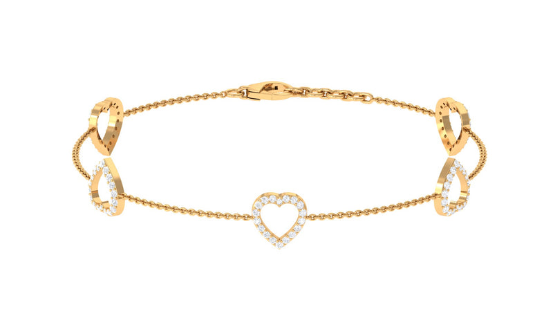 Rosec Jewels Certified Diamond Heart Chain Bracelet in Prong Setting