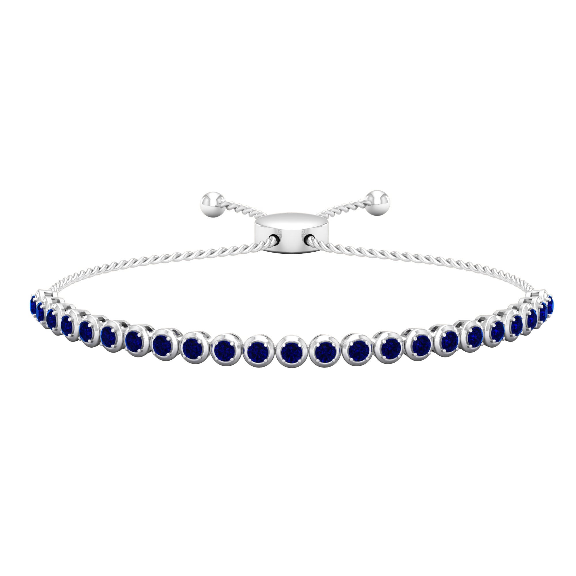 Lab Grown Blue Sapphire Tennis Bolo Bracelet with Rope Chain Lab Created Blue Sapphire - ( AAAA ) - Quality - Rosec Jewels