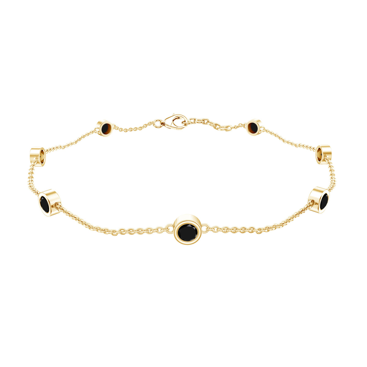 Rosec Jewels Bezel Set Black Onyx Seven Stone Station Chain Bracelet