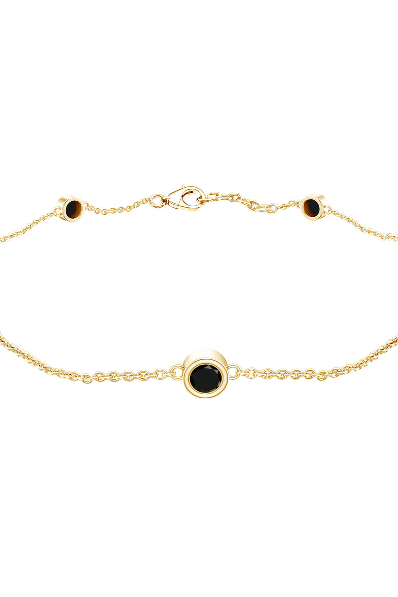 Rosec Jewels Bezel Set Black Onyx Seven Stone Station Chain Bracelet