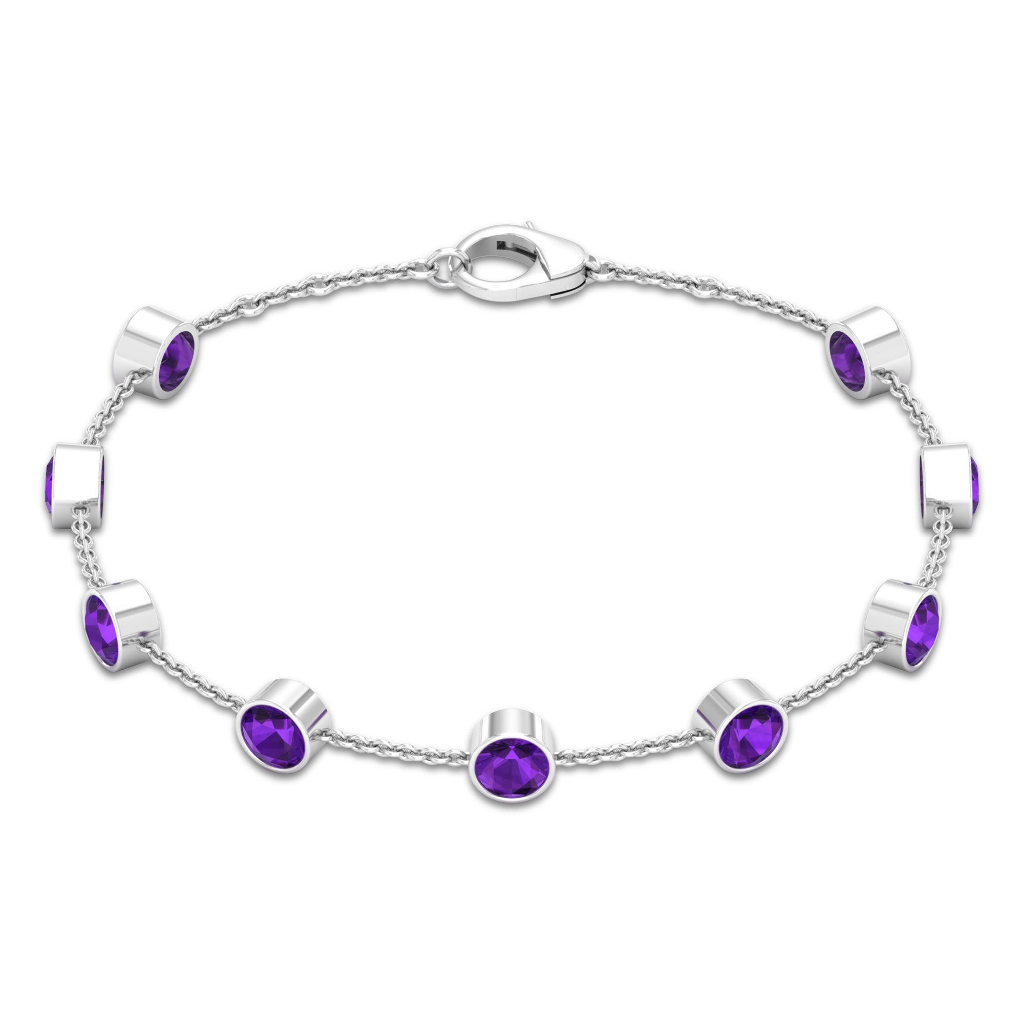 Bezel Set 4 Carat Amethyst Station Chain Bracelet for Women AAA - Rosec Jewels