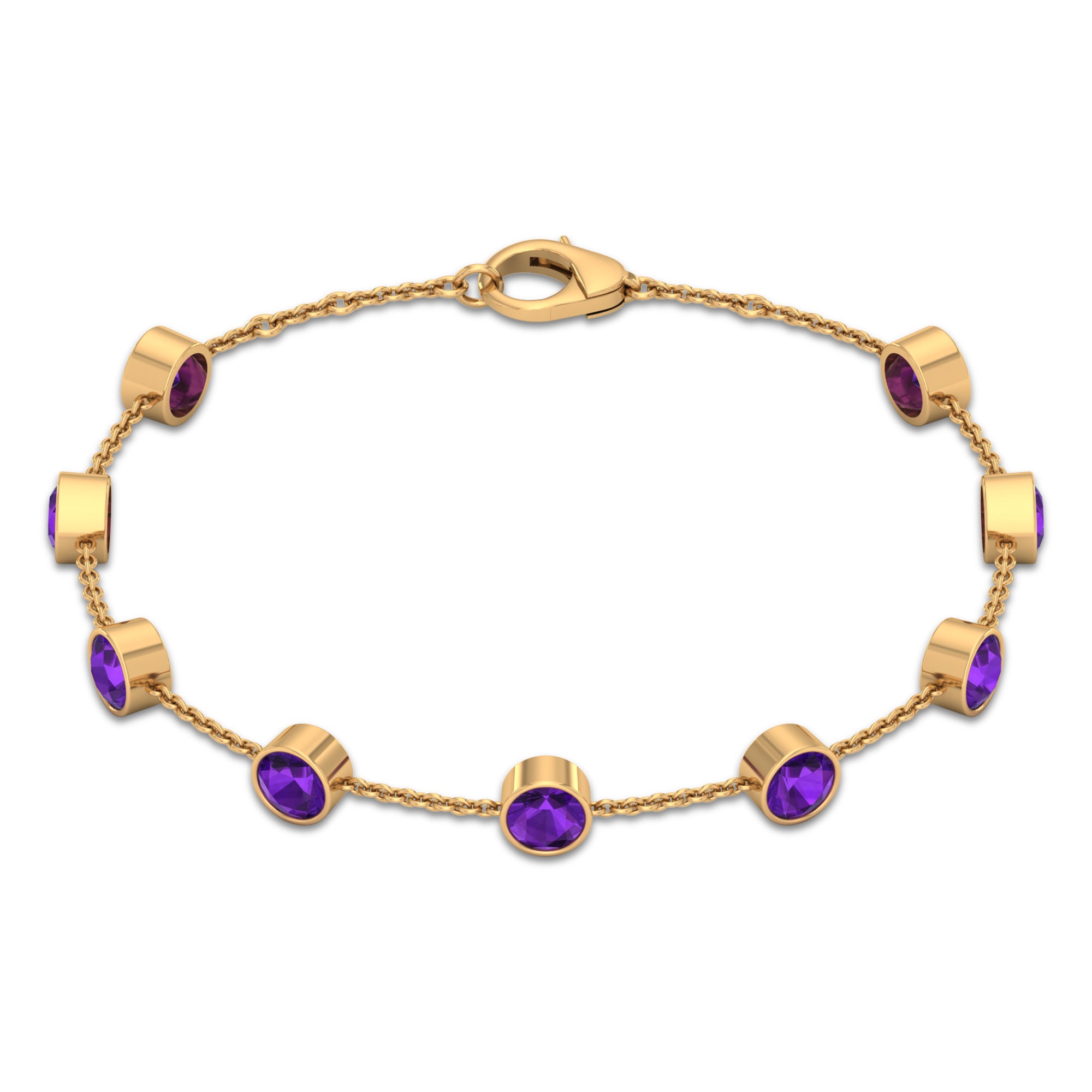 Bezel Set 4 Carat Amethyst Station Chain Bracelet for Women AAA - Rosec Jewels