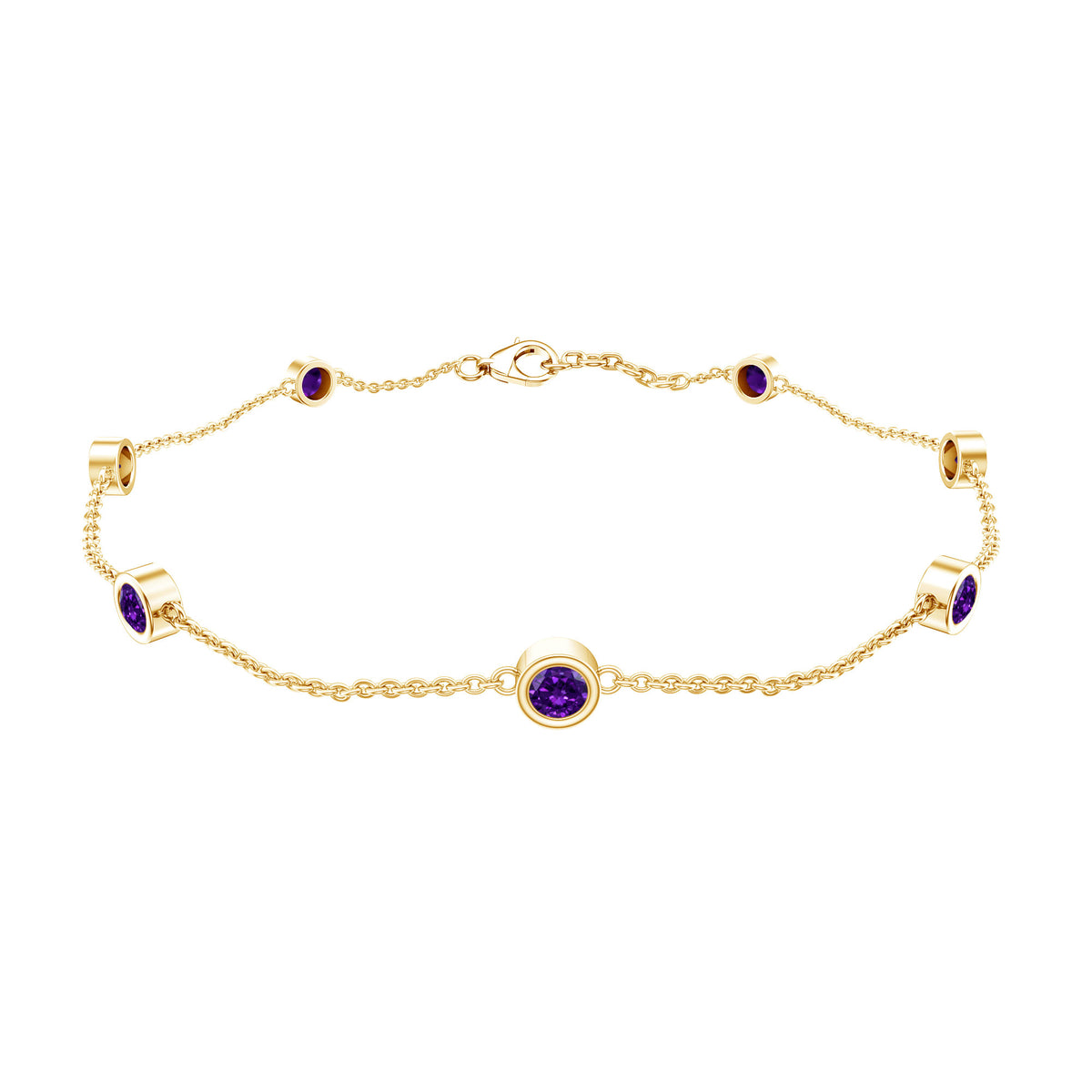 Rosec Jewels Real Amethyst Chain Bracelet in Bezel Setting
