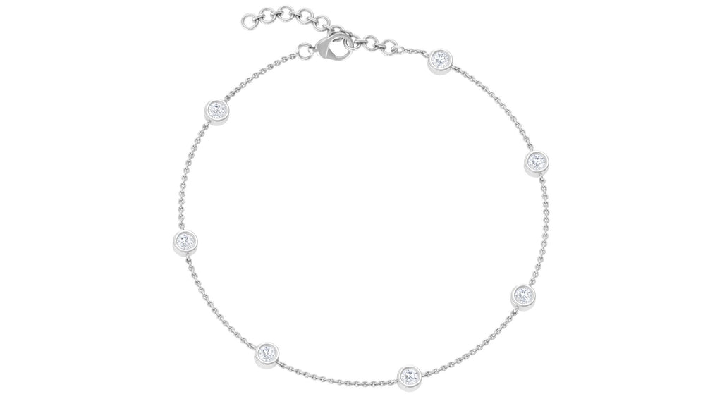 Round Moissanite Station Chain Bracelet in Bezel Setting - Rosec Jewels
