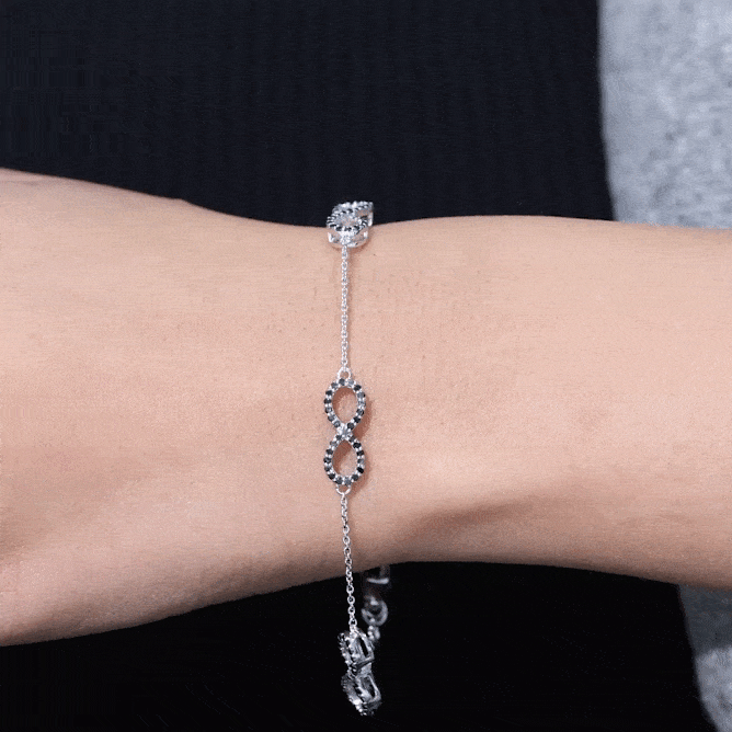 Certified Lab Grown Black Diamond Infinity Chain Bracelet Lab Created Black Diamond - ( AAAA ) - Quality - Rosec Jewels
