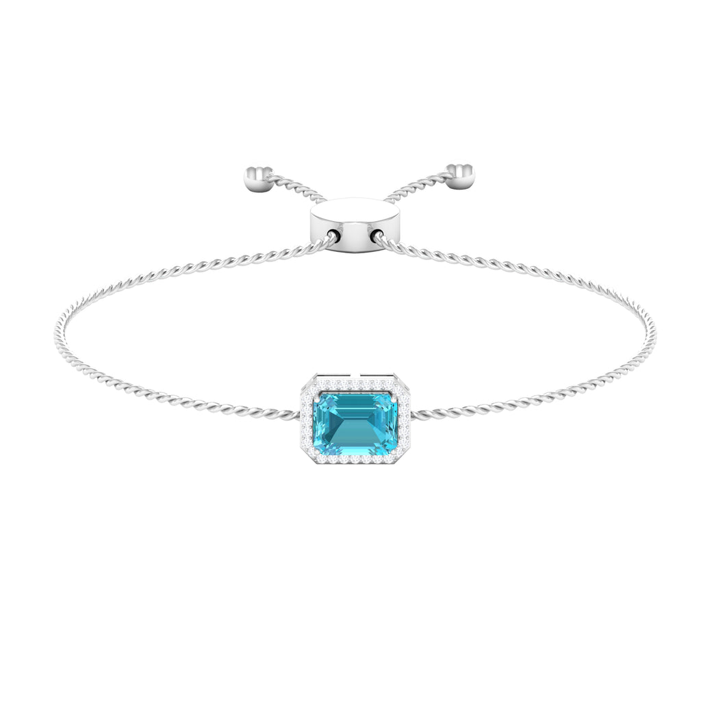 2 CT Octagon Cut Swiss Blue Topaz and Diamond Bolo Chain Bracelet - Rosec Jewels