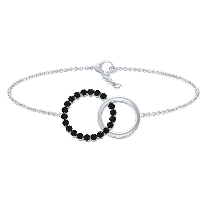 3/4 CT Prong Set Round Cut Black Diamond Eternity Interlock Chain Bracelet