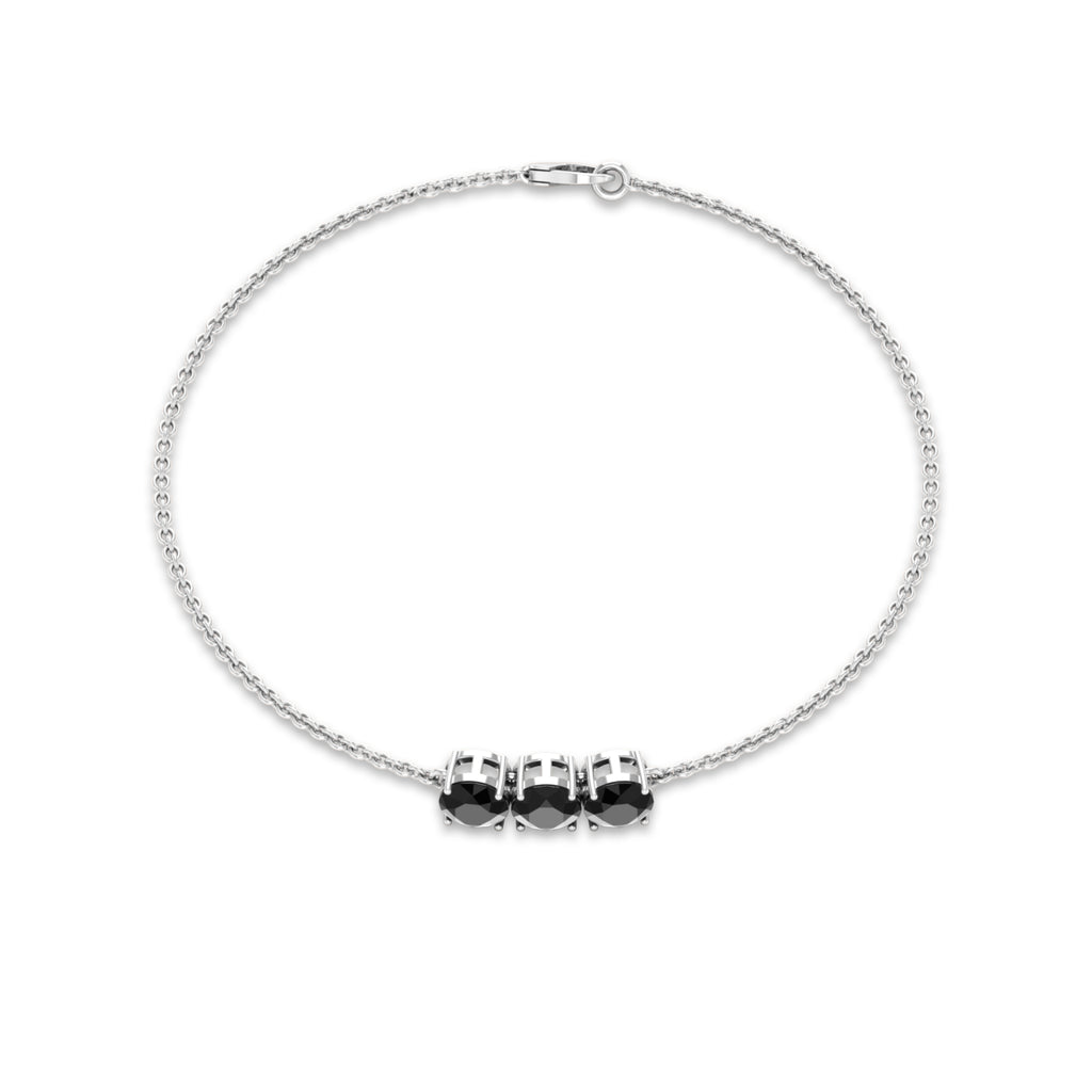 1.25 CT Black Onyx Three Stone Chain Bracelet - Rosec Jewels