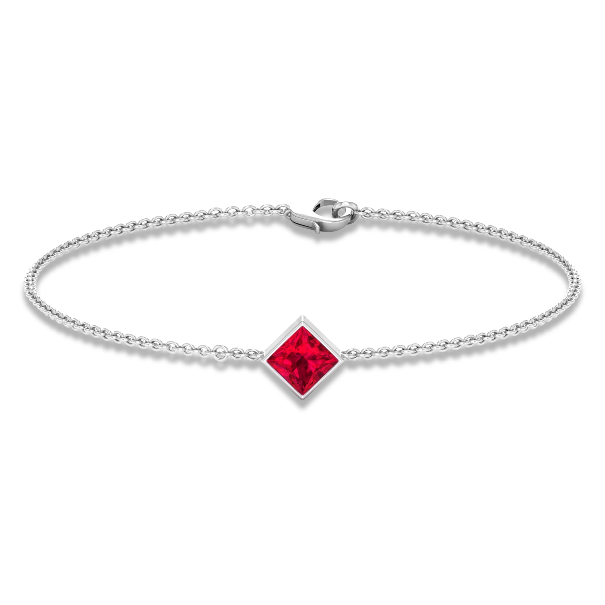0.8 Carat Princess Cut Ruby Birthstone Bracelet AAA - Rosec Jewels