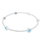 Real Aquamarine Station Chain Bracelet in Bezel Setting AAA - Rosec Jewels