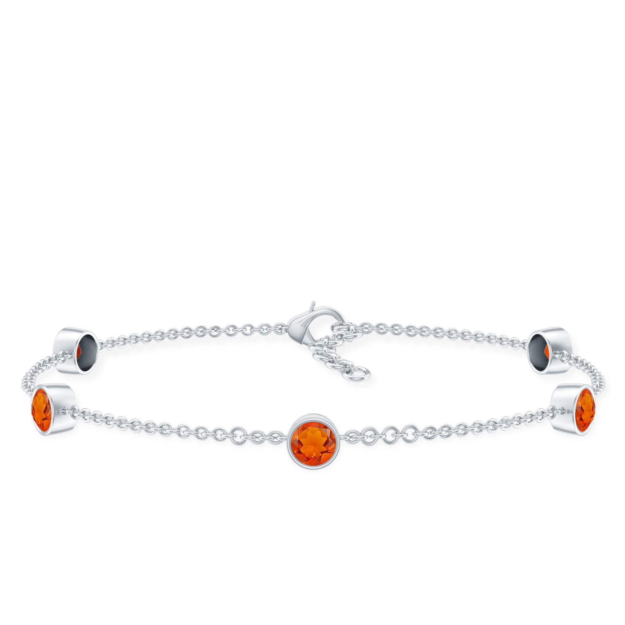 Real Fire Opal Five Stone Station Chain Bracelet in Bezel Setting