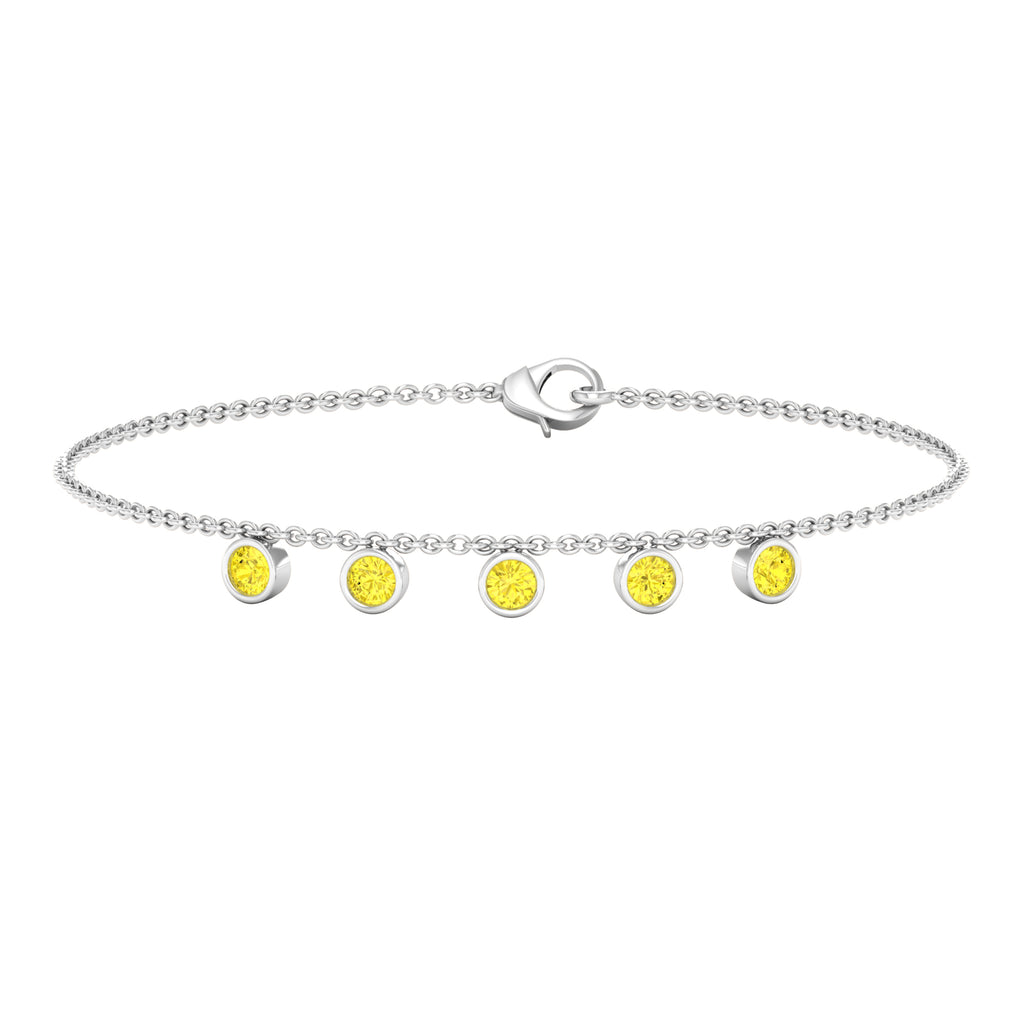 Round Yellow Sapphire Station Chain Bracelet Yellow Sapphire - ( AAA ) - Quality - Rosec Jewels