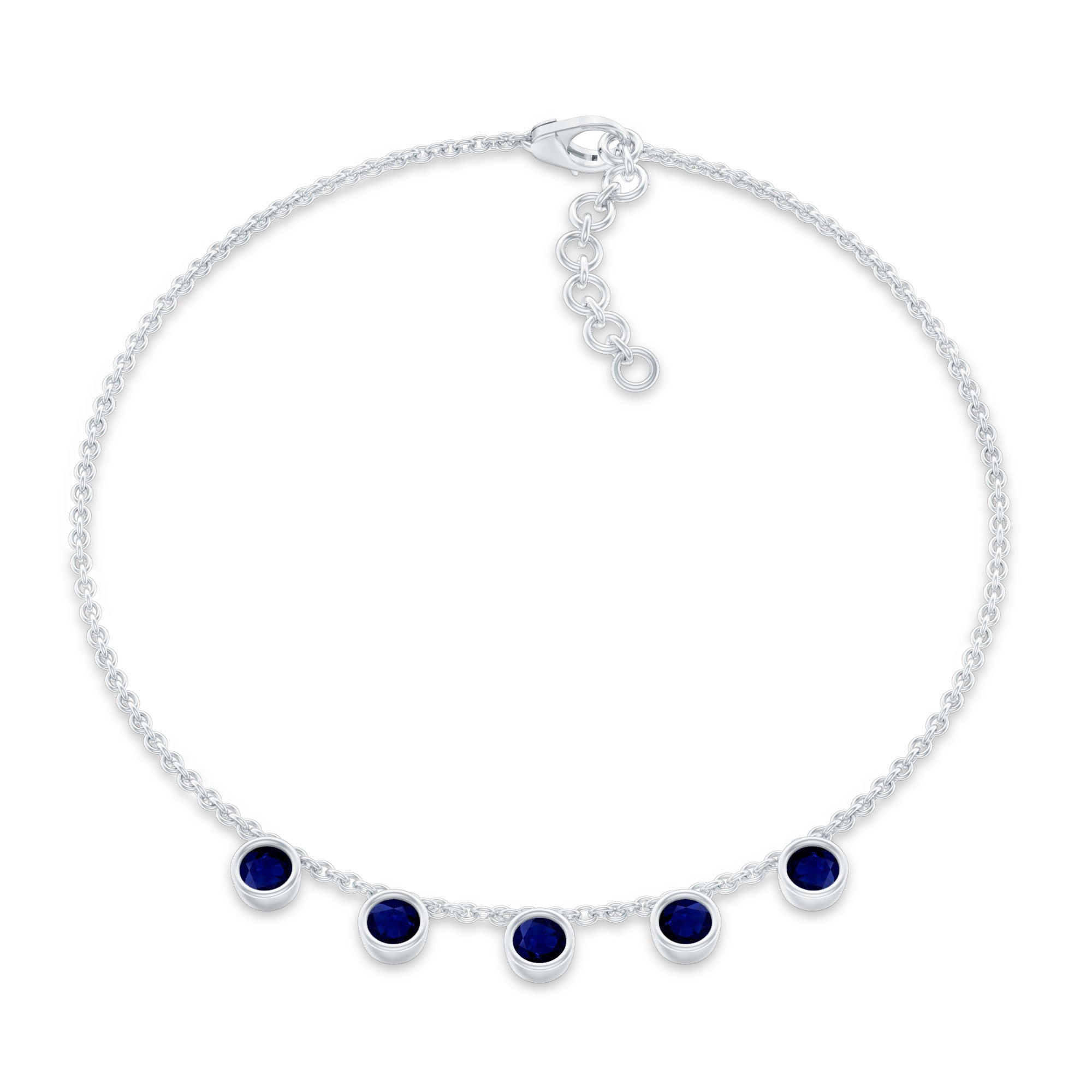 2 Carat Bezel Set Blue Sapphire Charm Bracelet AAA - Rosec Jewels