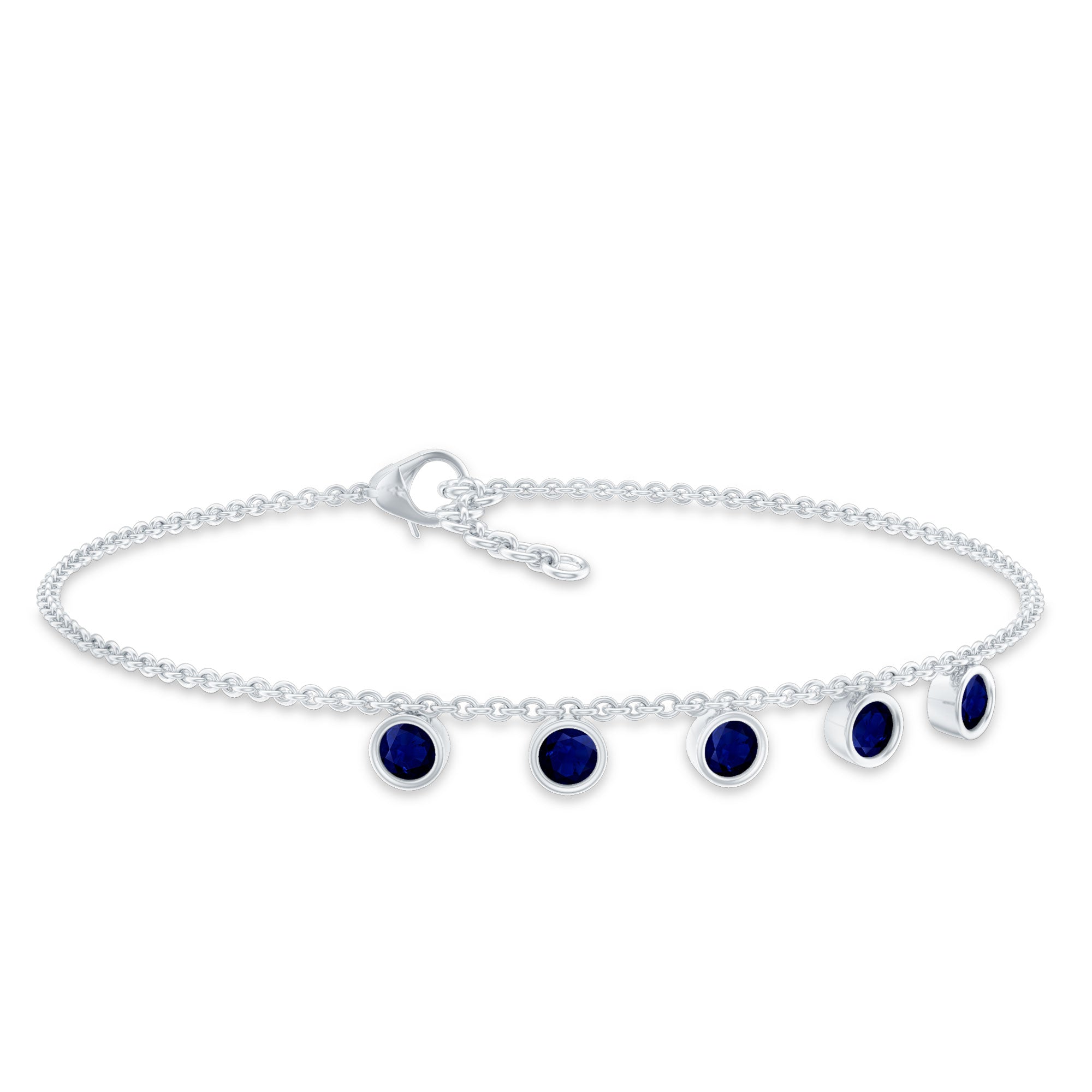 2 Carat Bezel Set Blue Sapphire Charm Bracelet AAA - Rosec Jewels
