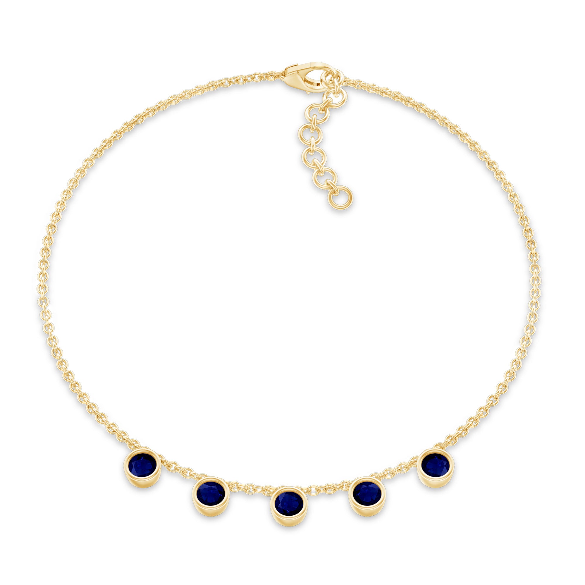 2 Carat Bezel Set Blue Sapphire Charm Bracelet AAA - Rosec Jewels