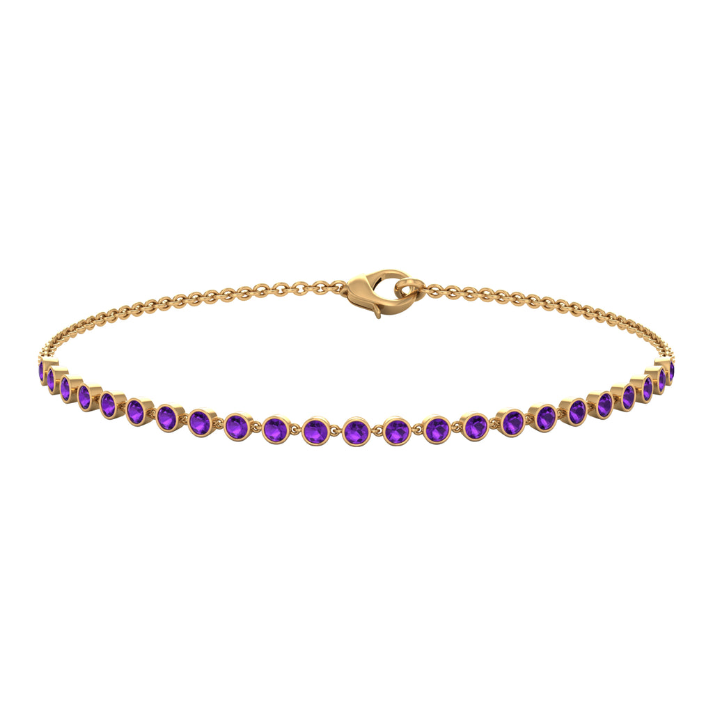 3/4 CT Bezel Set Amethyst Minimal Chain Bracelet Amethyst - ( AAA ) - Quality - Rosec Jewels