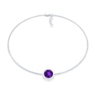 Genuine 7MM Amethyst Solitaire Chain Bracelet in Bezel Set AAA - Rosec Jewels