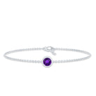 Genuine 7MM Amethyst Solitaire Chain Bracelet in Bezel Set AAA - Rosec Jewels
