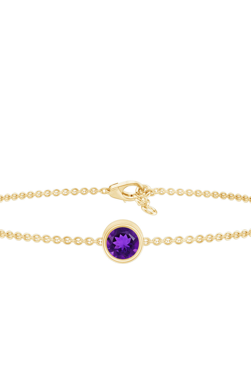 Rosec Jewels 1.2 Carat Genuine Amethyst Solitaire Chain Bracelet in Bezel Set