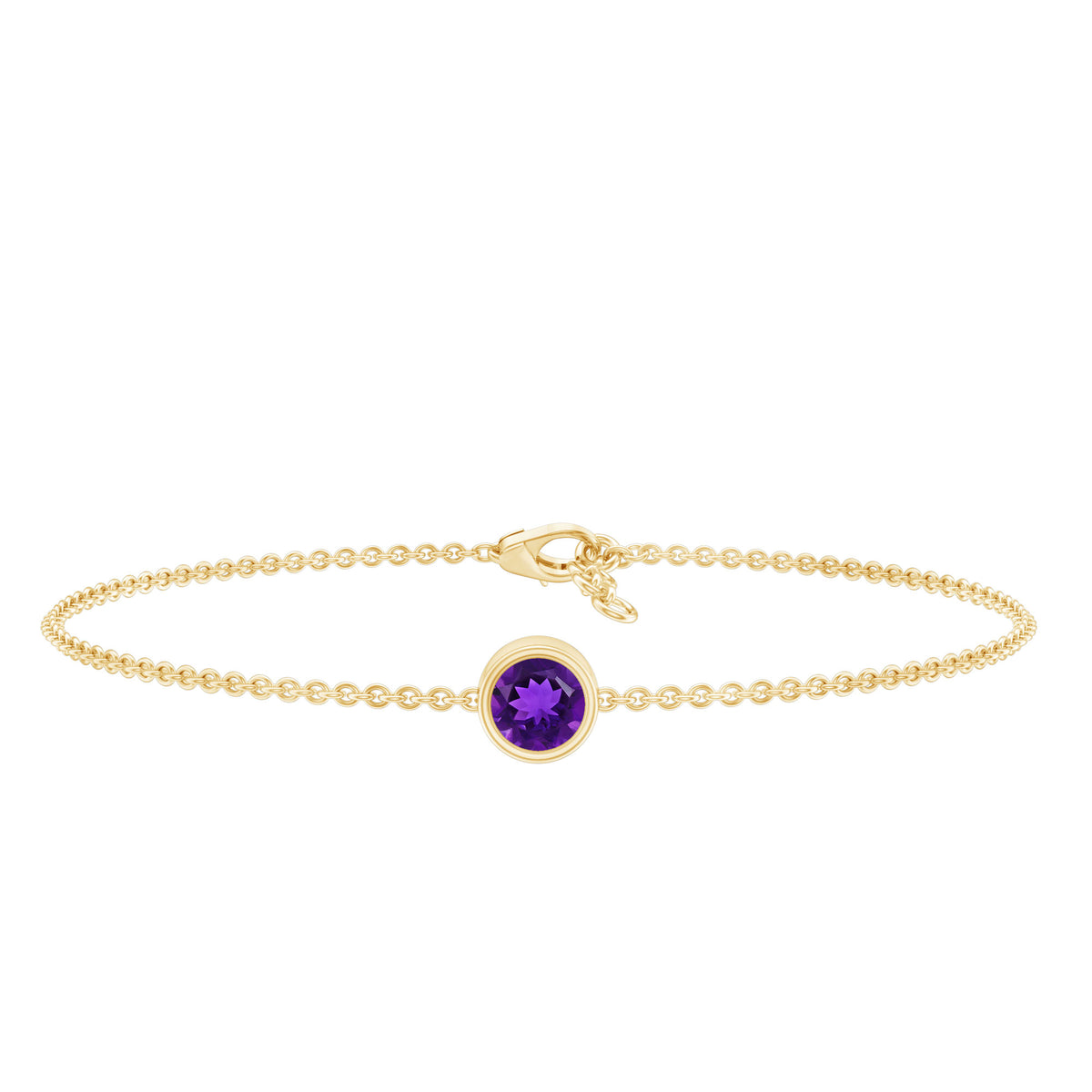 Rosec Jewels 1.2 Carat Genuine Amethyst Solitaire Chain Bracelet in Bezel Set